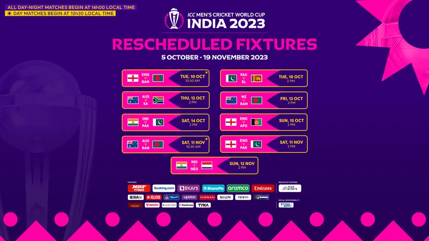 Rescheduled World Cup 2023 matches