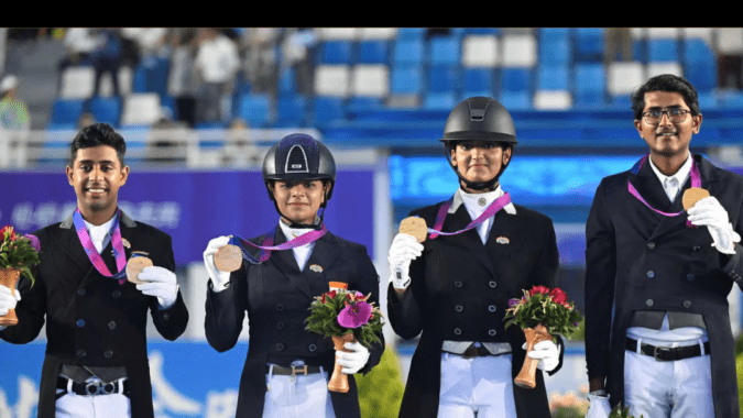 four equestrians gold at the Asian Games Divyakriti Singh Anush Agarwalla Hriday Vipul Chheda, Sudipti Hajela Asian Games